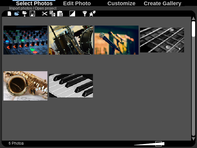 Import photo to be included in the photo gallery.